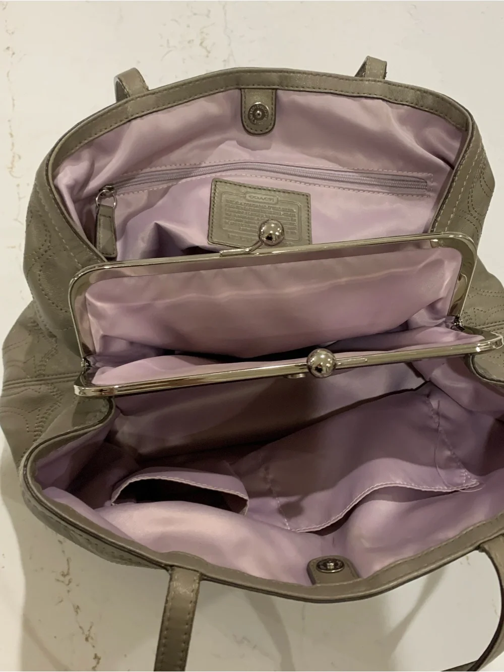 Coach Olive-Taupe Signature Shoulder Leather Tote Bag